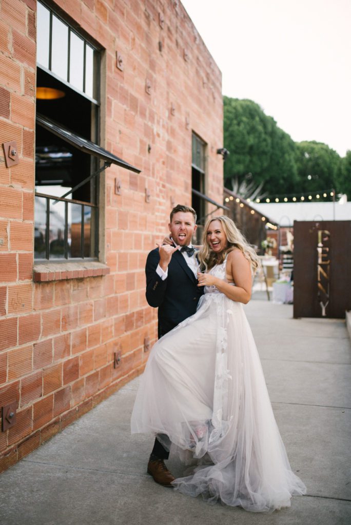 bride and groom at the penny wedding venue